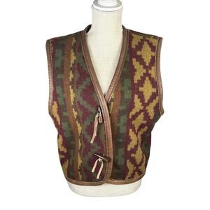 Vintage Susan Bristol Wool Blend Aztec Pattern Vest Women's Small Southwestern